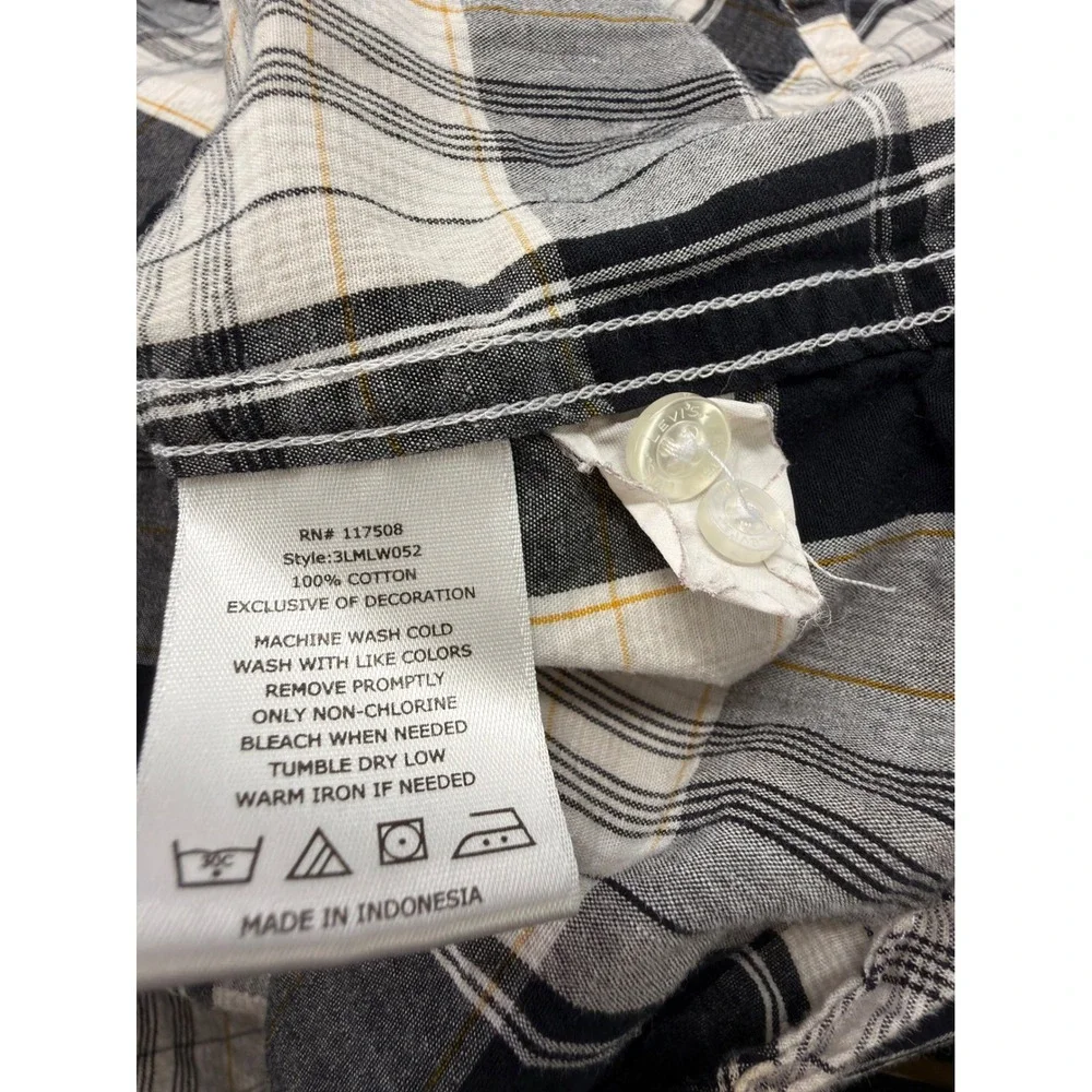 Levi's Men XXL Plaid Western‎ Pearl Snap Shirt Black White Yellow Cotton Regular